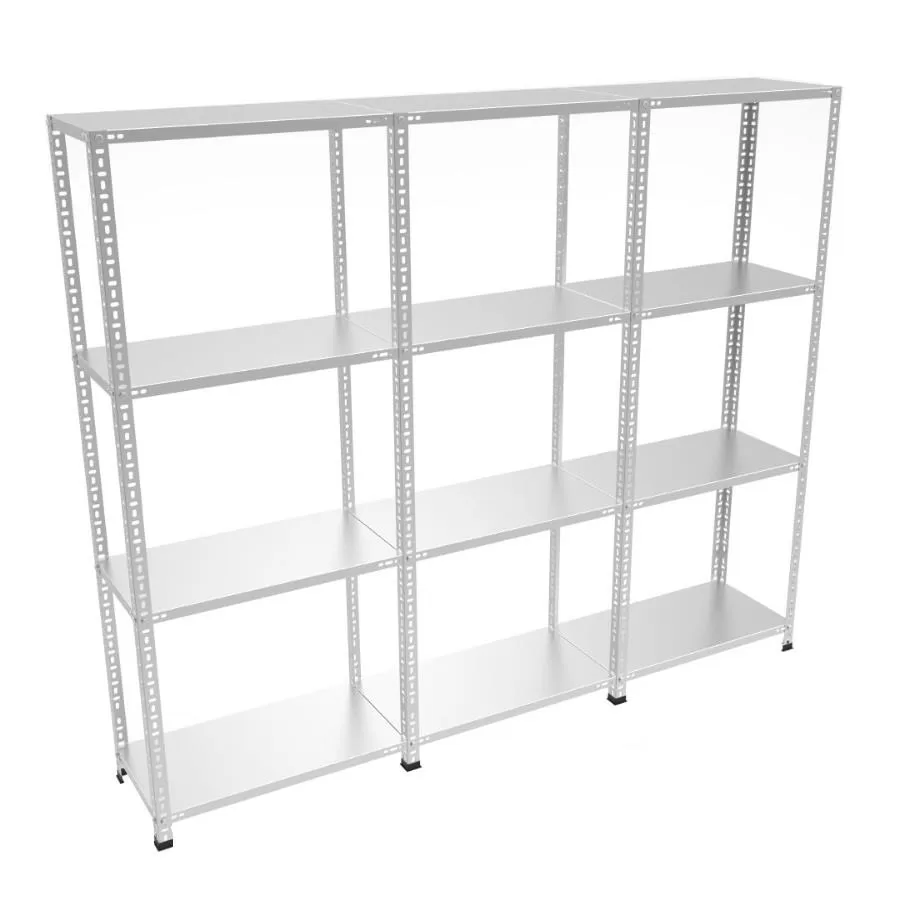 3’Lü 4 Katlı  Galvaniz Bitişik Çelik Raf. Depo Rafı